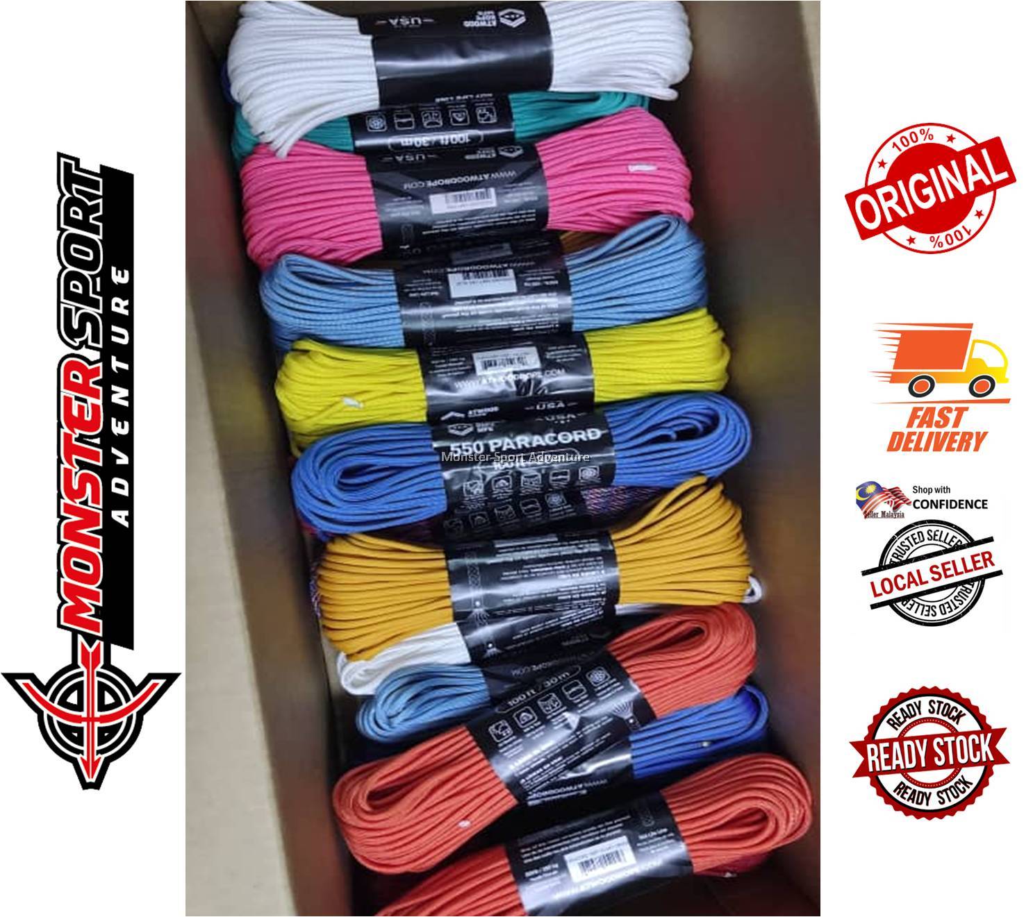 ATWOODROPE MFG 550 Paracord 100ft 550lbs 250kgs At Wood Rope