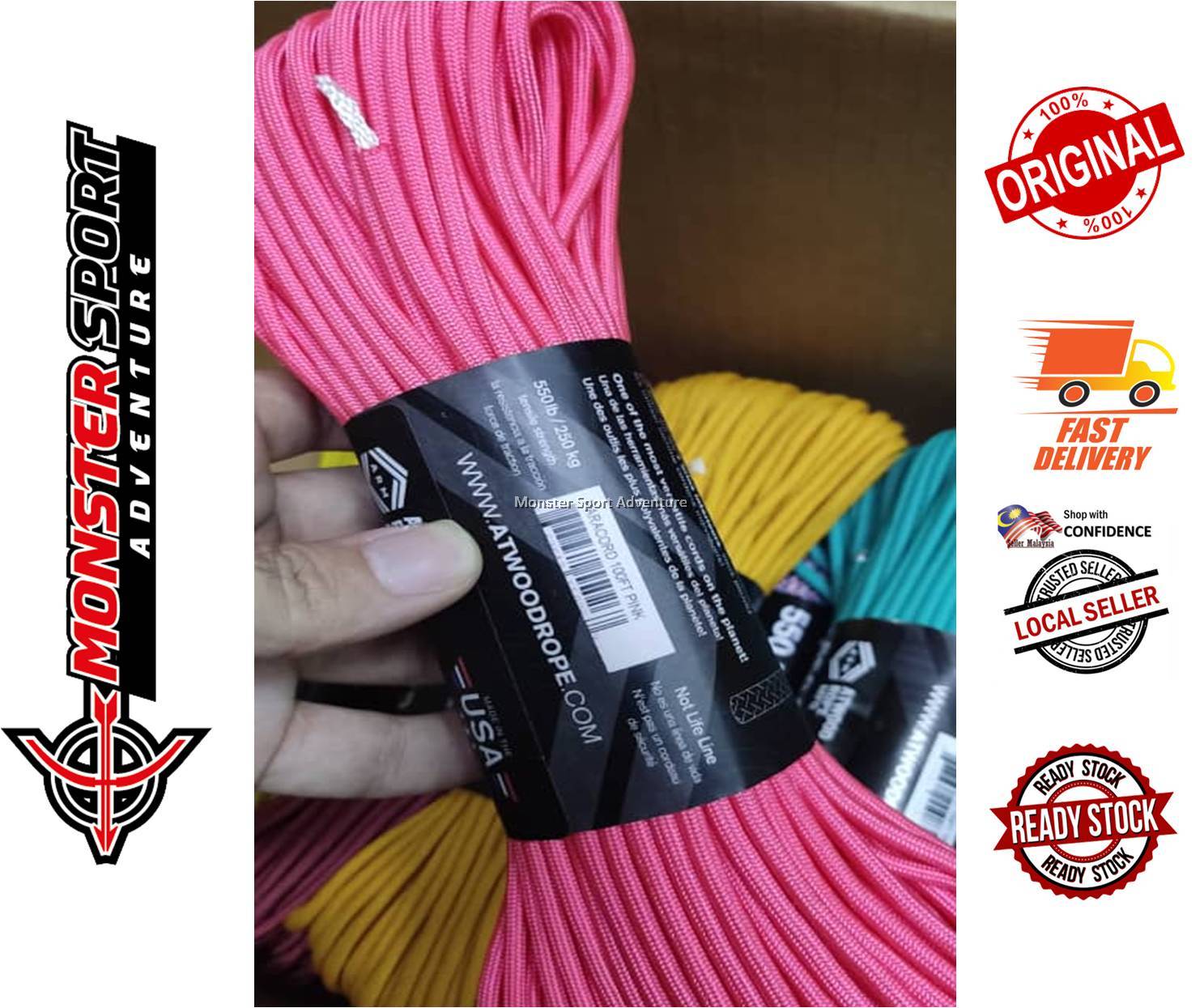 ATWOODROPE MFG 550 Paracord 100ft 550lbs 250kgs At Wood Rope