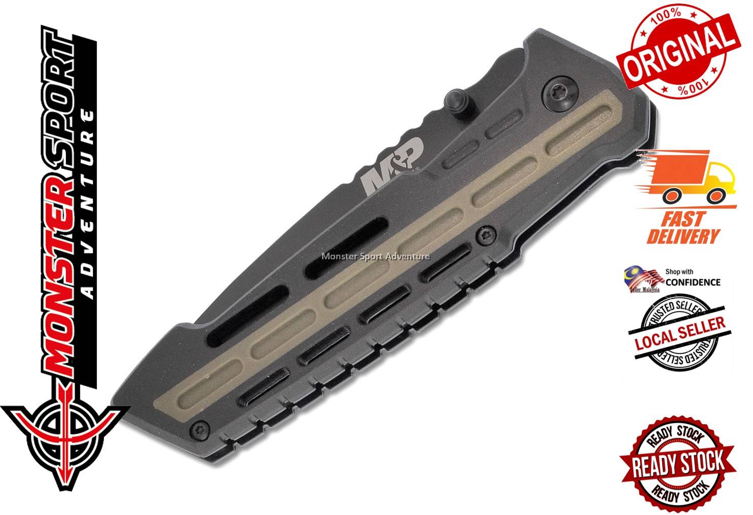 Smith & Wesson M&P Folding Knife 3.43" Black Tanto Combo Blade, OD