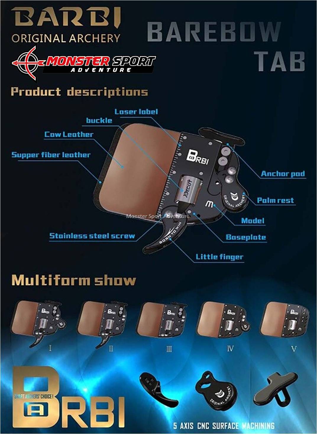 Decut Archery Recurve Bow Barebow Finger Tab Barbi Protection Frame Leather