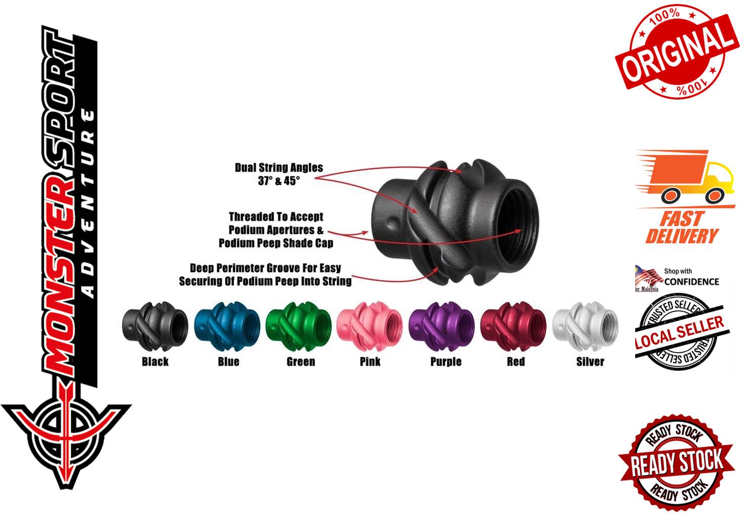 Specialty Archery Peep Sight Housing Podium Peep, Clarifier, Aperture and Peep Shade Cap