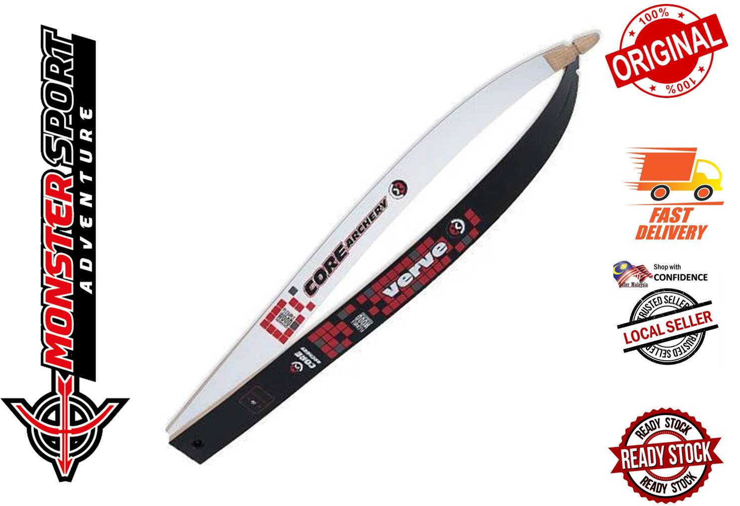 Core Archery Limbs Beginner Verve Limbs Flexible Wood Recurve Bow Black & White