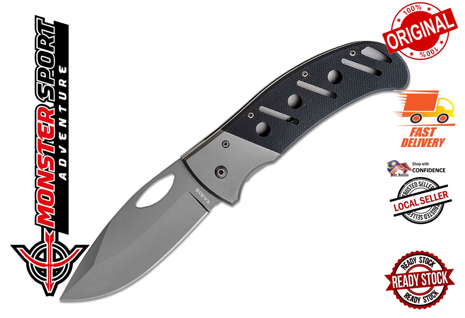 KA-BAR 3077 Gila Folding Knife 3-7/8" Plain Blade, G10 Handles