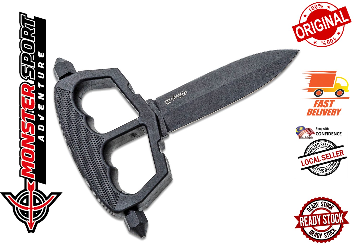 Cold Steel 80NT3 Chaos Push Knife 5" SK-5 High Carbon Double Edge Dagger, Griv-Ex Handle with Kray-Ex Overmold, Secure-Ex Sheath